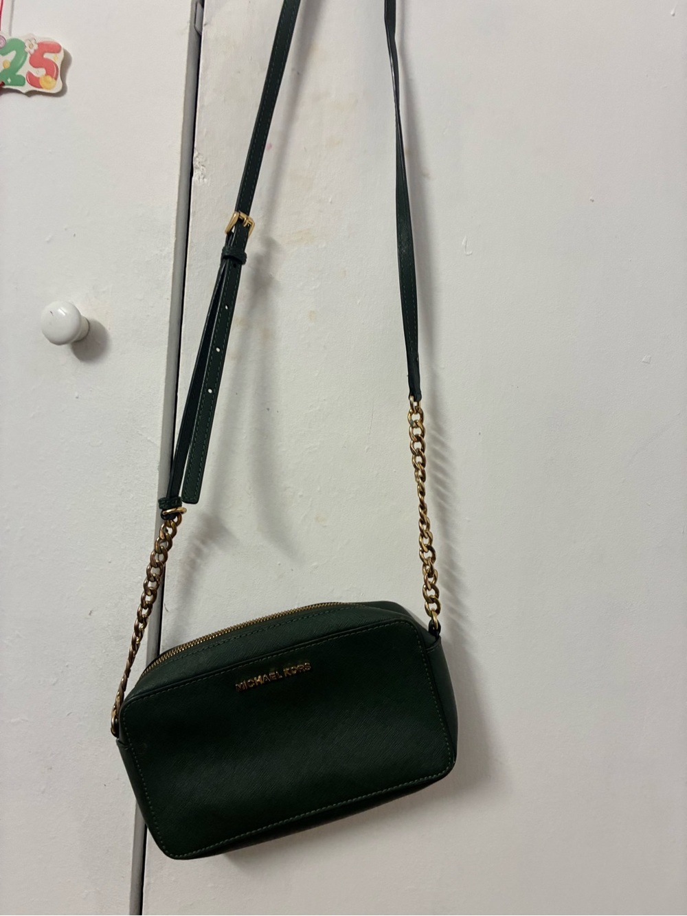 Michael Kors Forest Green Saffiano Crossbody with Gold Chain
